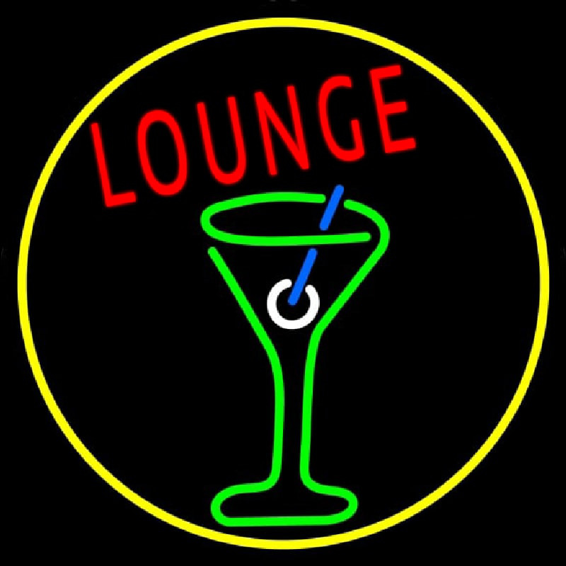 Lounge And Martini Glass Oval With Yellow Border Neonskylt