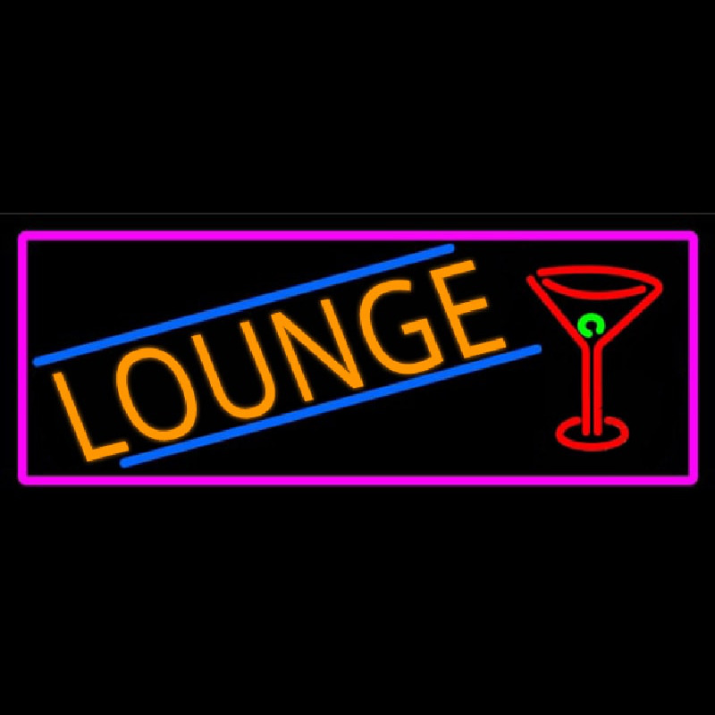 Lounge And Martini Glass With Pink Border Neonskylt