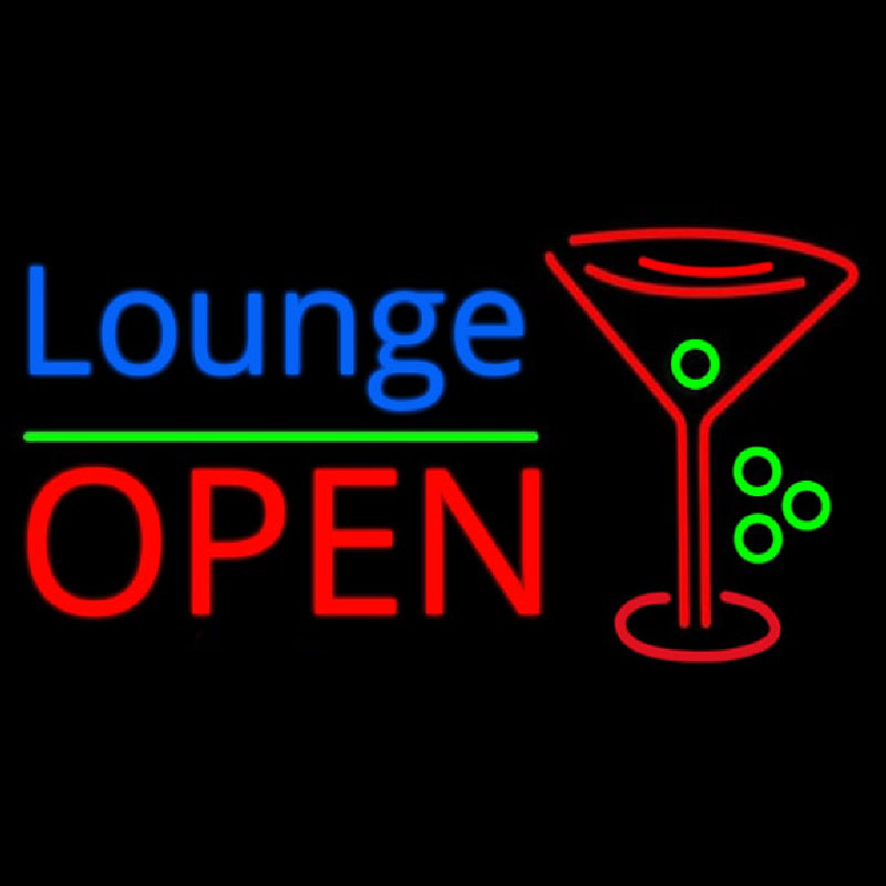 Lounge With Martini Glass Open 1 Neonskylt