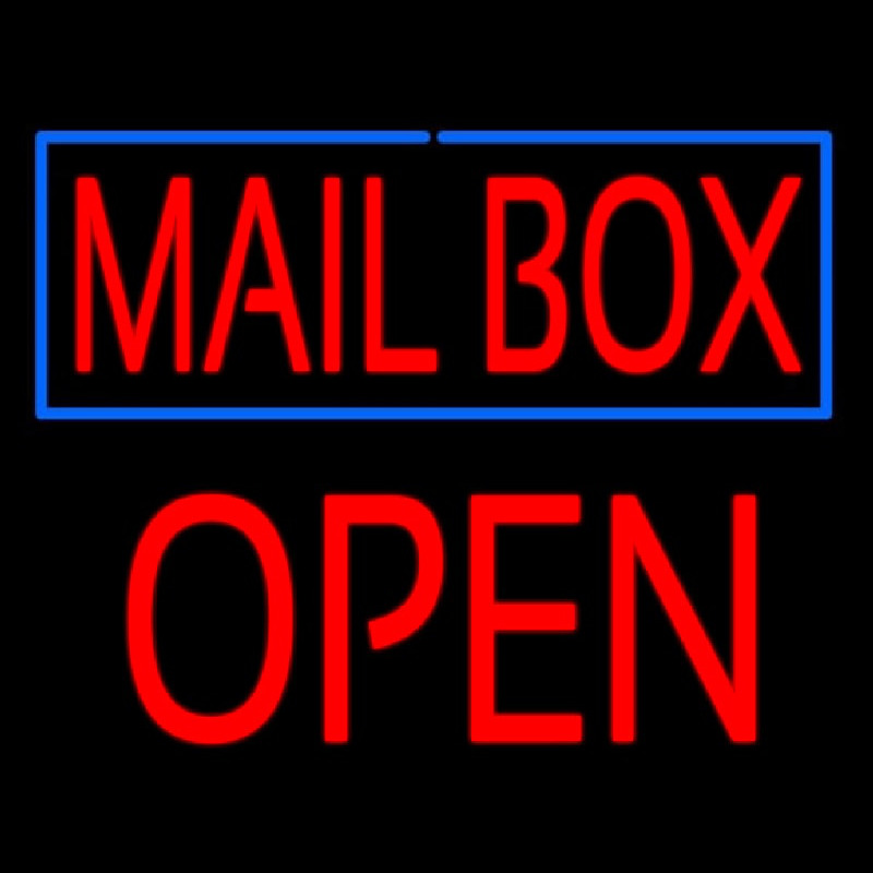 Mailbo  Blue Border Open Block Neonskylt
