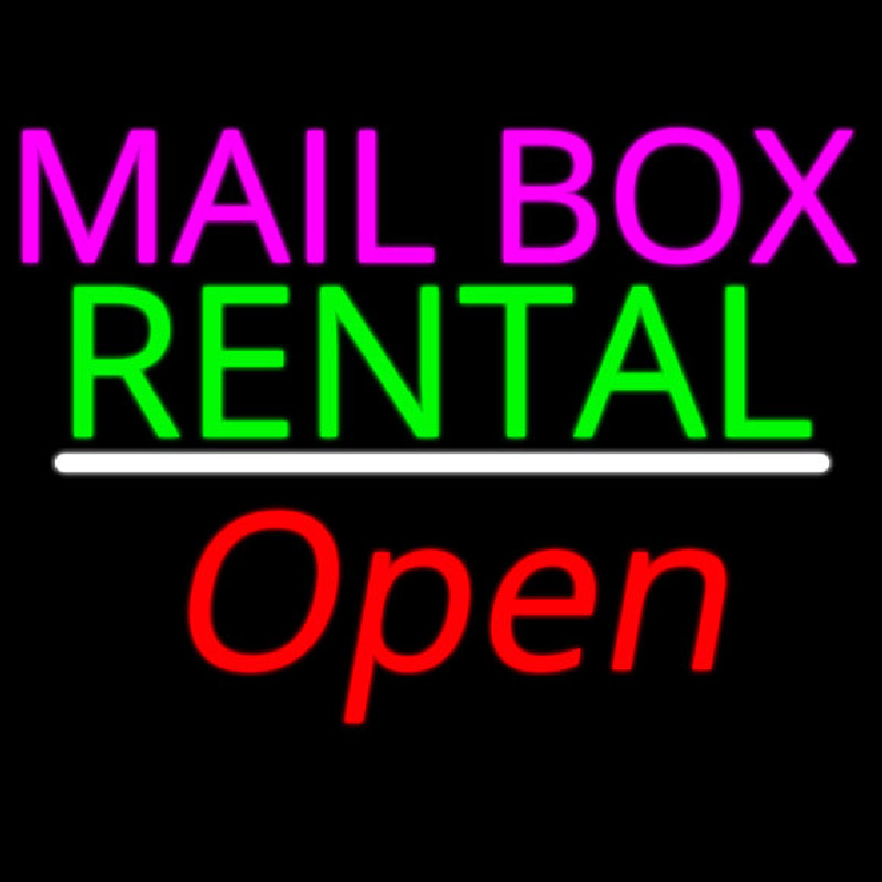Mailbo  Rental Open White Line Neonskylt