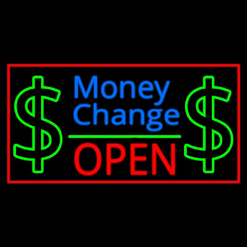 Money Change Dollar Logo Open Red Border Neonskylt