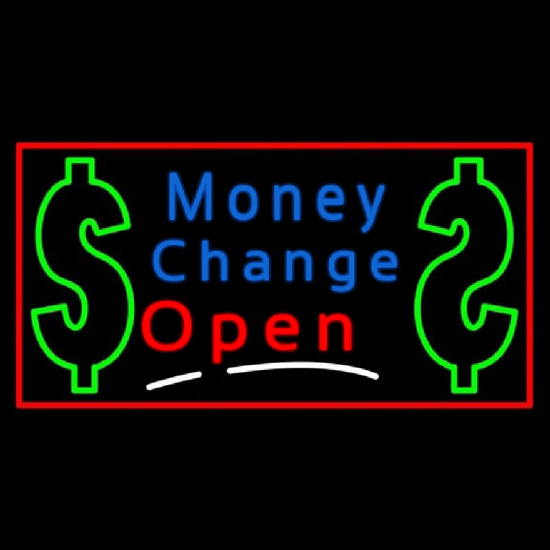 Money Change With Dollar Logo Open Neonskylt