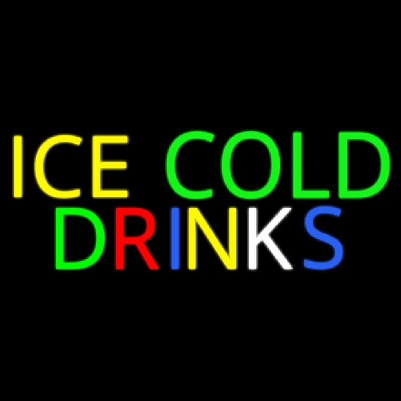 Multi Colored Ice Cold Drinks Neonskylt