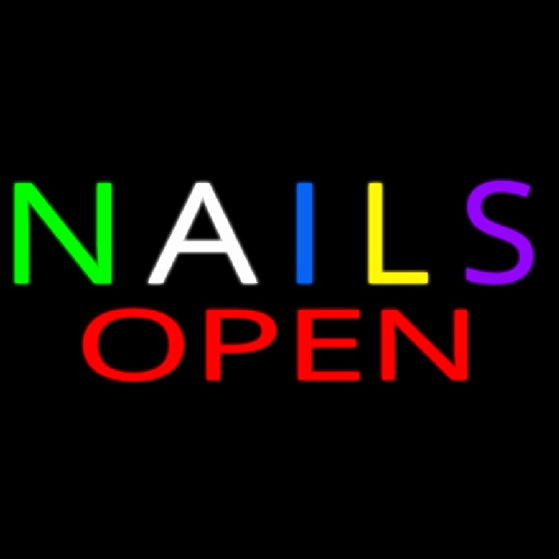 Multi Colored Nails Open Neonskylt