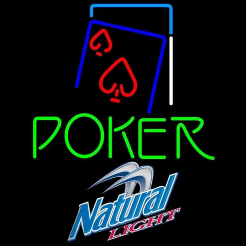 Natural Light Green Poker Red Heart Beer Sign Neonskylt