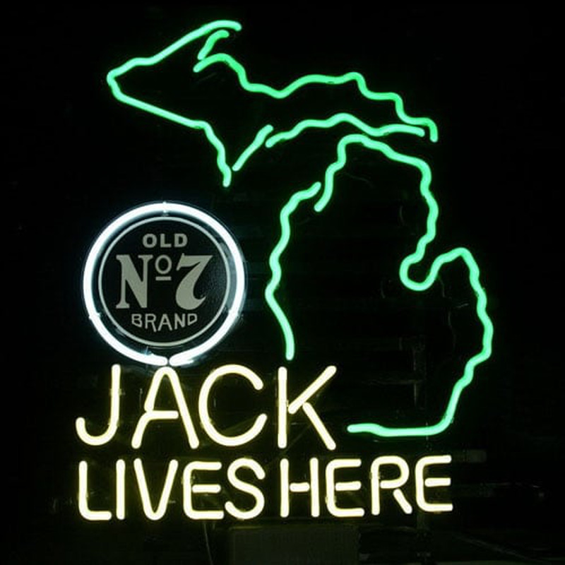 New Jack Daniels Lives Here Michigan Whiskey Real Neon Öl Bar Skylt