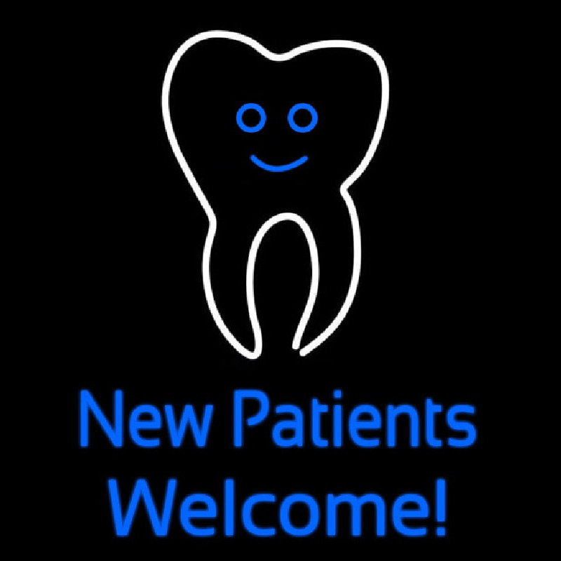 New Patients With Tooth Logo Neonskylt