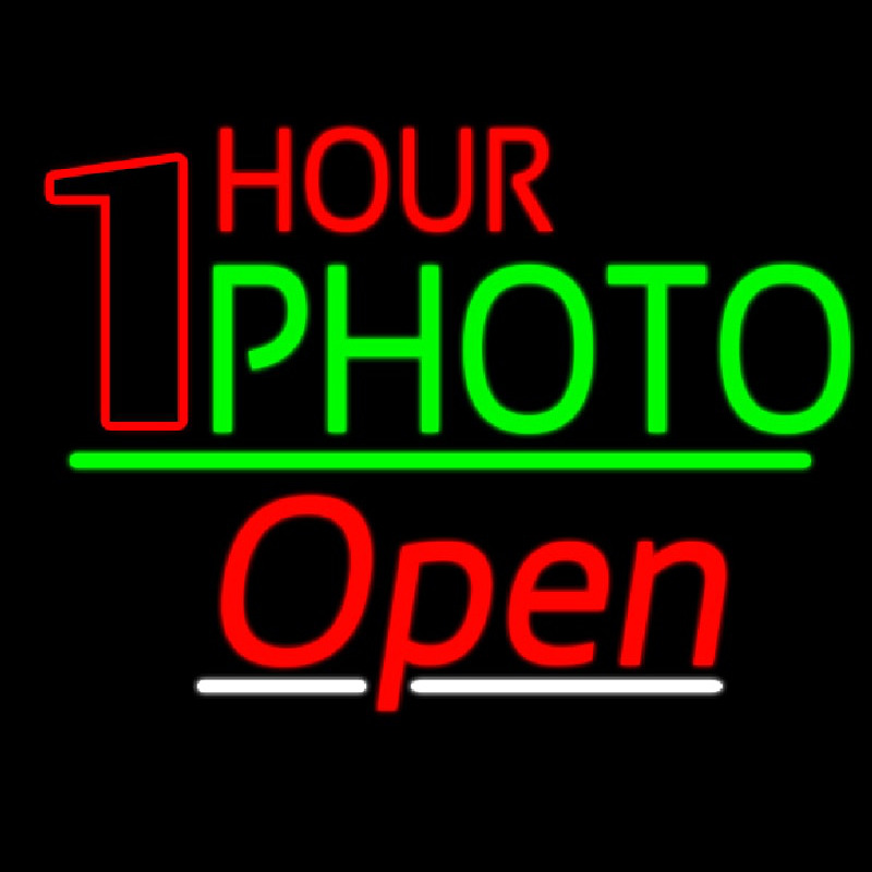 One Hour Photo Open 3 Neonskylt