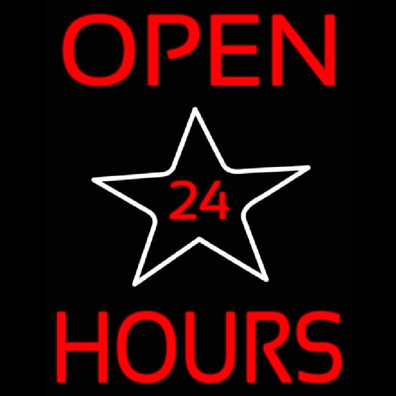 Open 24 Hours Star Neonskylt