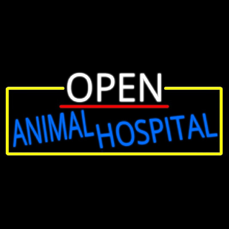 Open Animal Hospital With Yellow Border Neonskylt