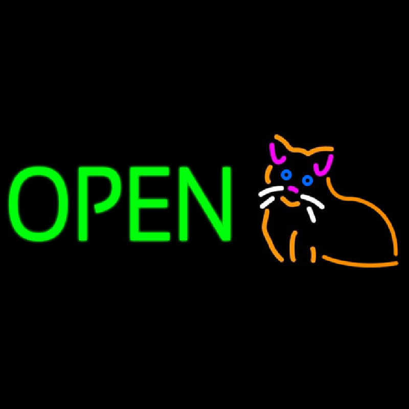 Open Cat Logo Green Letters Neonskylt