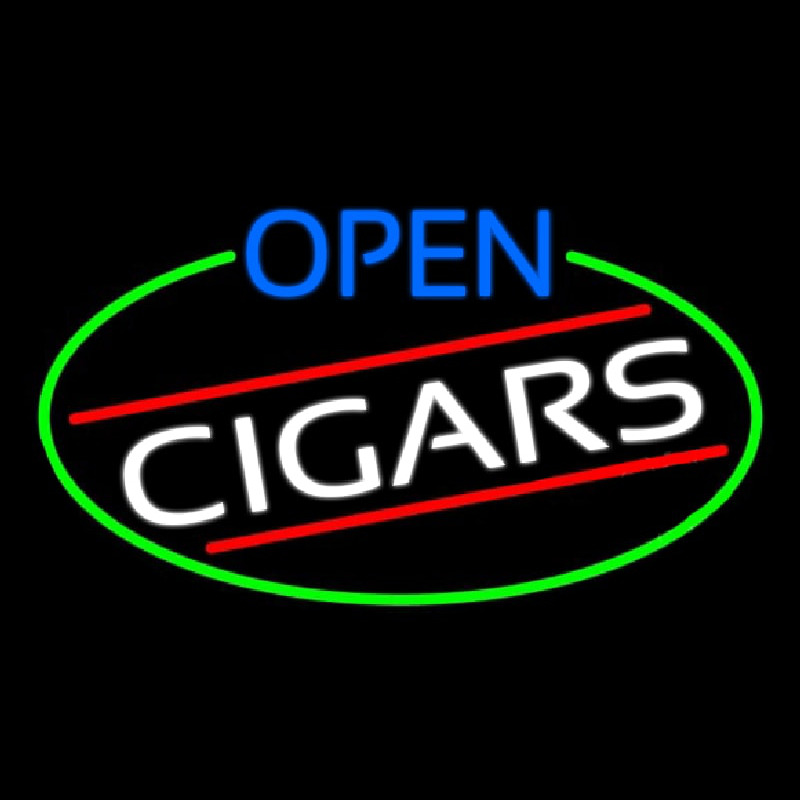 Open Cigars Oval With Green Border Neonskylt