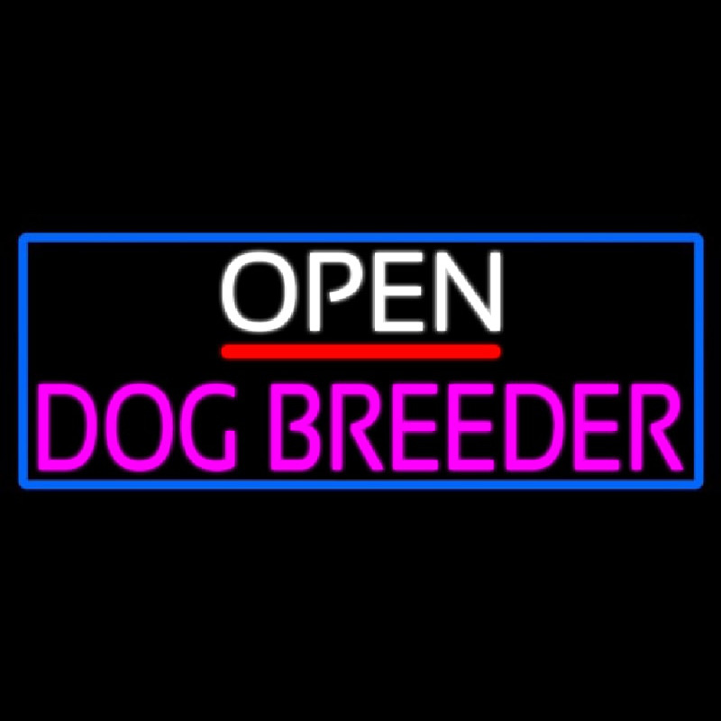 Open Dog Breeder With Blue Border Neonskylt