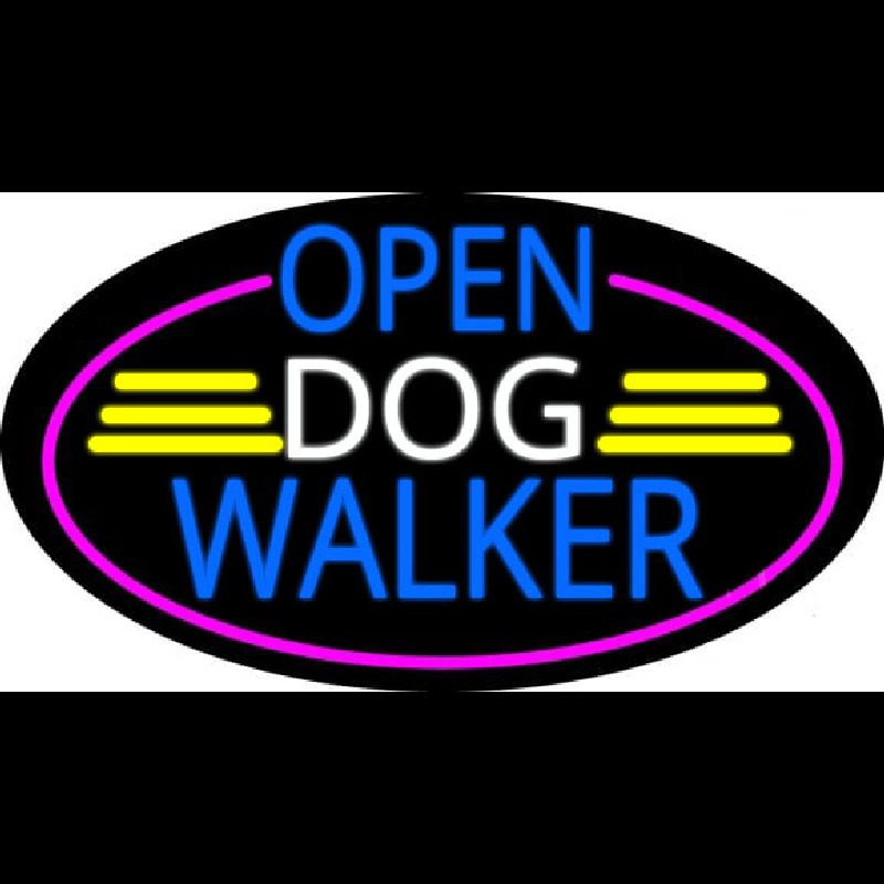 Open Dog Walker Oval With Pink Border Neonskylt