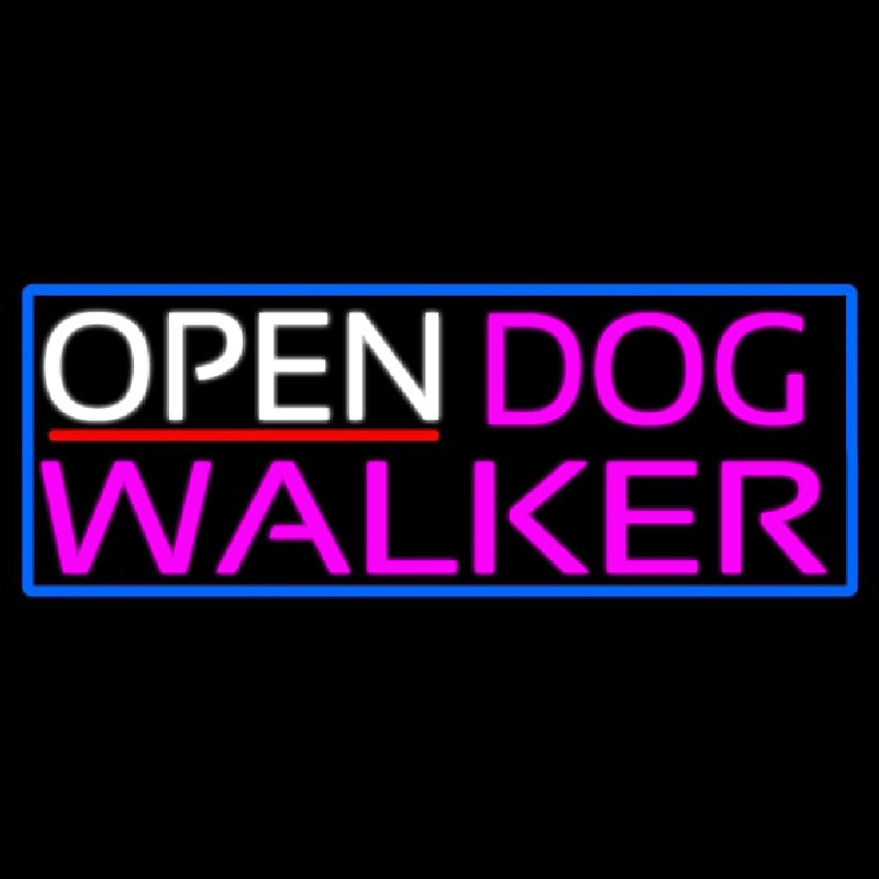 Open Dog Walker With Blue Border Neonskylt