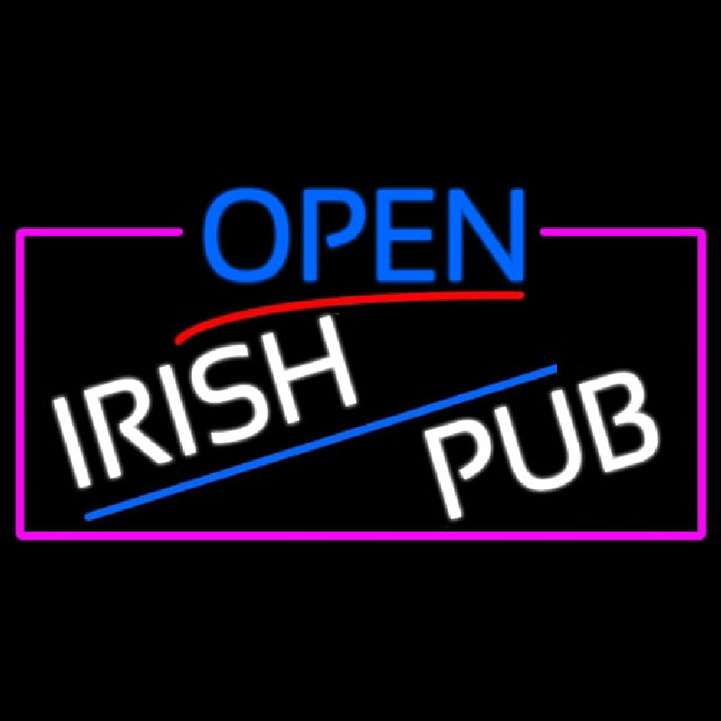 Open Irish Pub With Pink Border Neonskylt