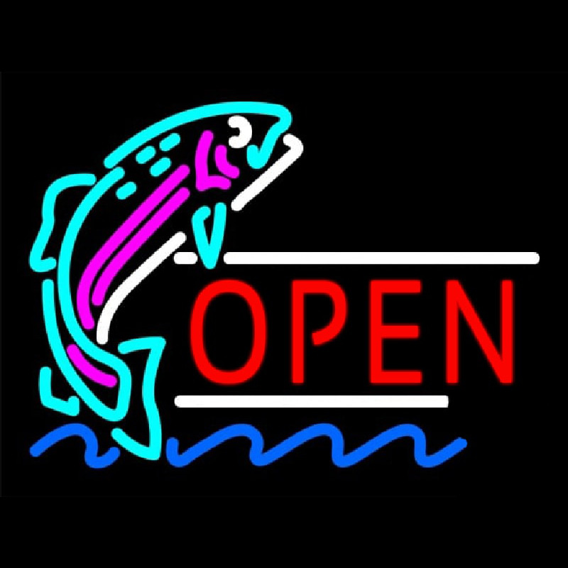 Open Jumping Fish Neonskylt