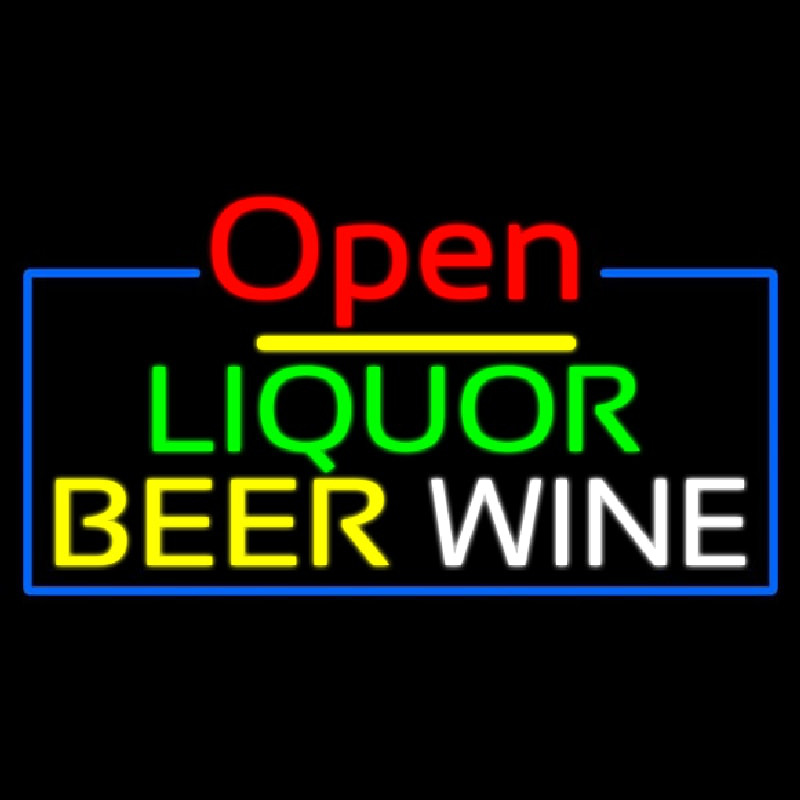 Open Liquor Beer Wine Neonskylt