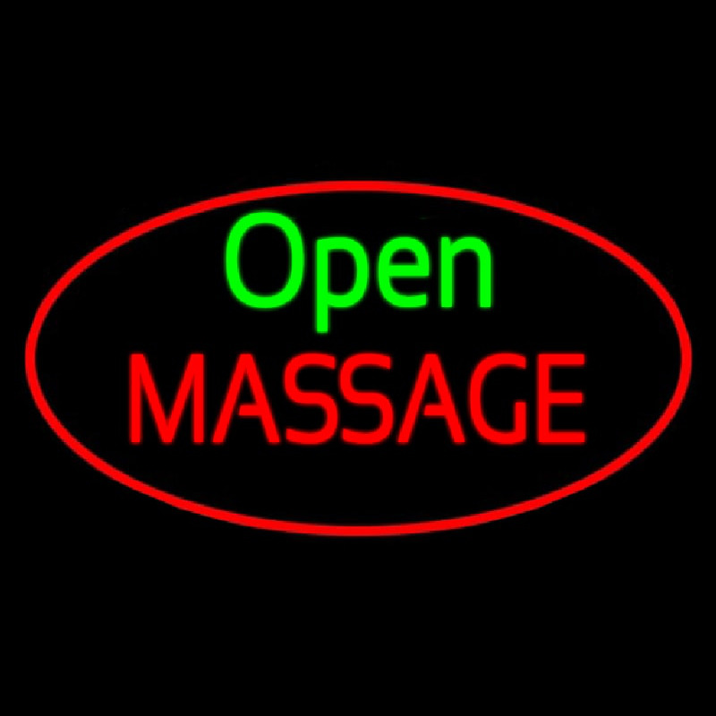 Open Massage Oval Red Neonskylt