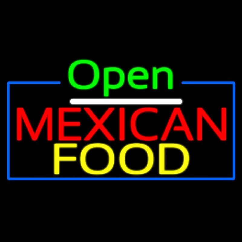 Open Me ican Food With Blue Border Neonskylt