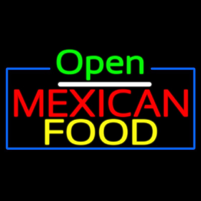 Open Me ican Food With Blue Border Neonskylt