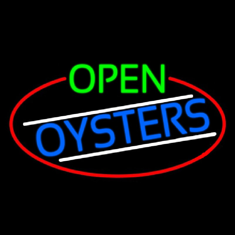 Open Oysters Oval With Red Border Neonskylt