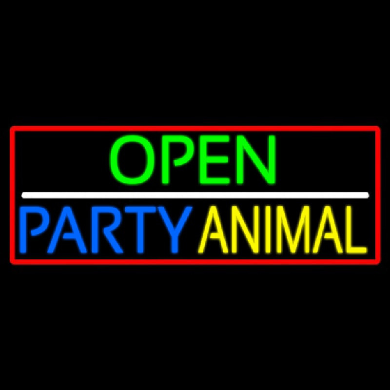 Open Party Animal With Red Border Neonskylt