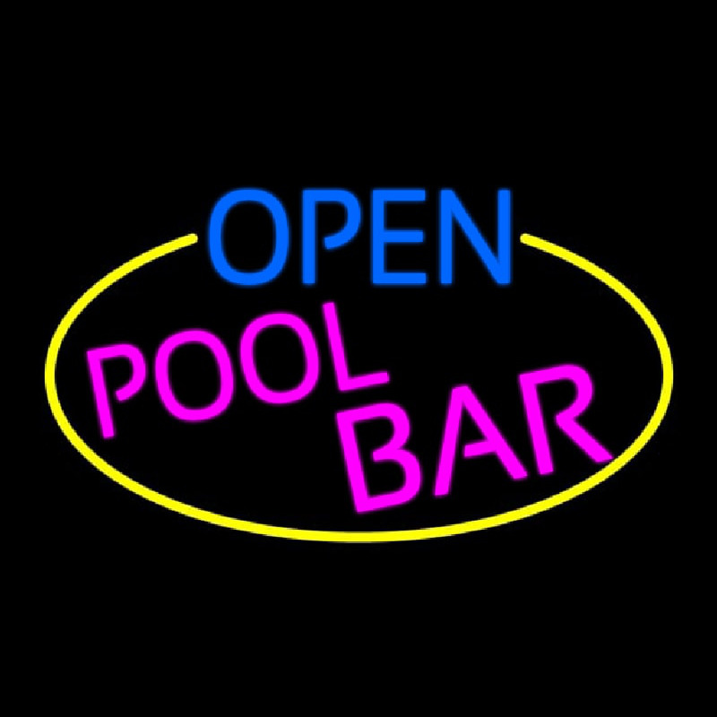 Open Pool Bar Oval With Yellow Border Neonskylt