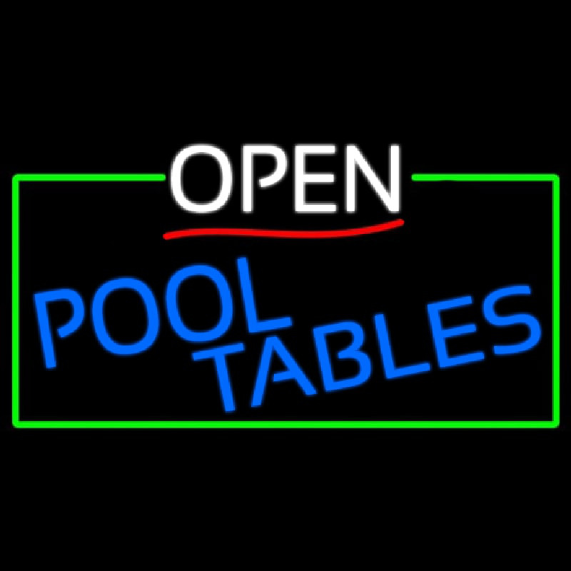 Open Pool Tables With Green Border Neonskylt