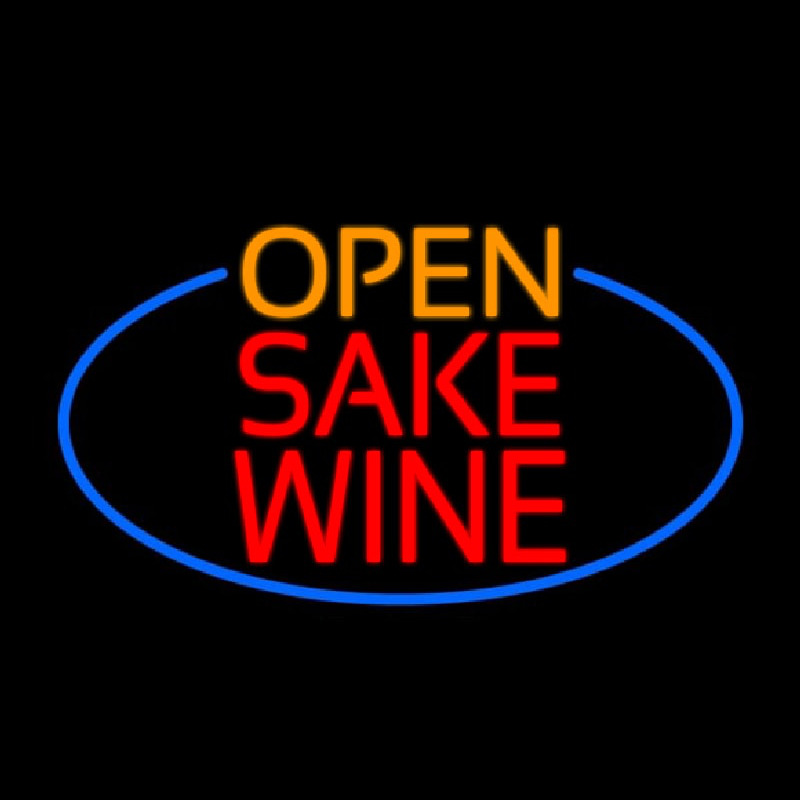 Open Sake Wine Oval With Blue Border Neonskylt