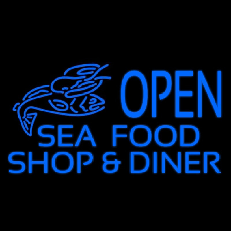 Open Seafood Shop And Diner Neonskylt