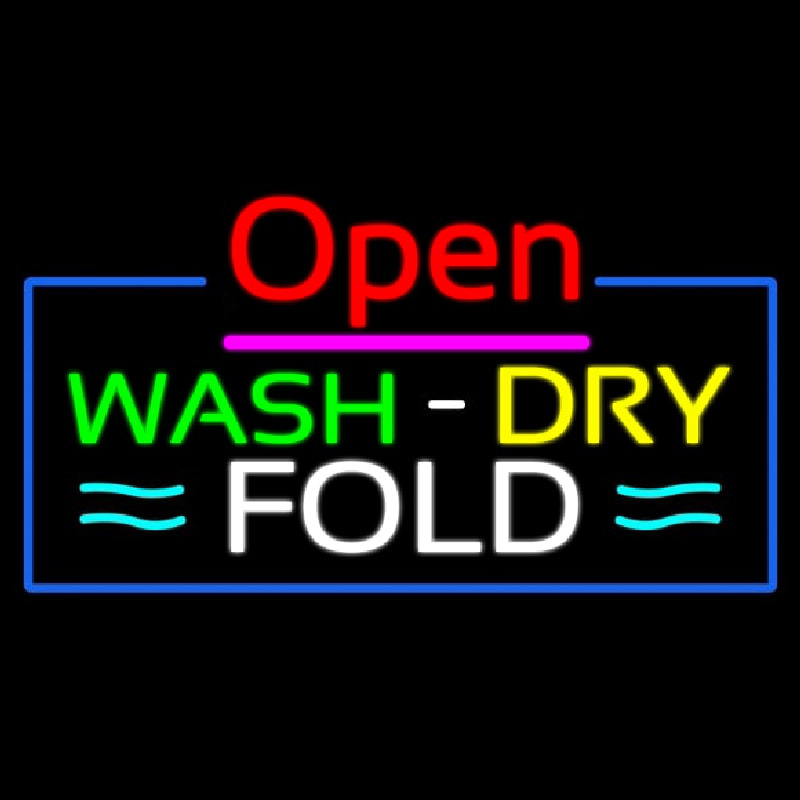 Open Wash Dry Fold Blue Border Neonskylt