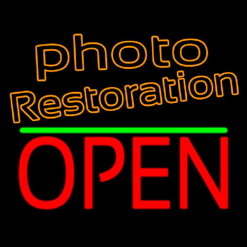 Orange Photo Restoration With Open 1 Neonskylt