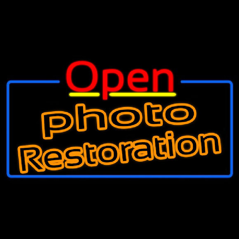 Orange Photo Restoration With Open 4 Neonskylt