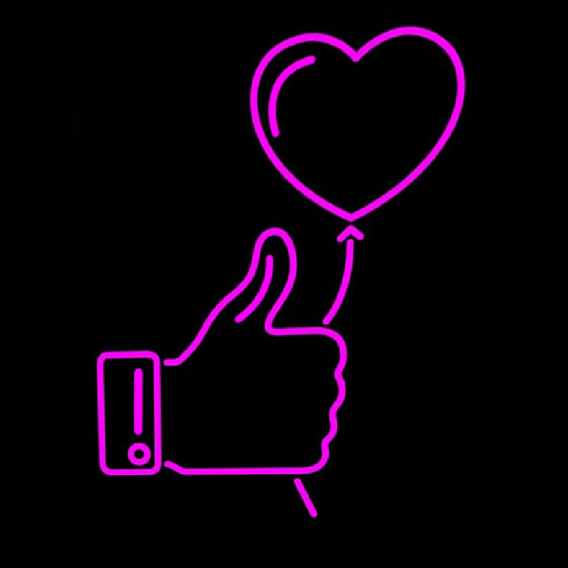 Outline White Thumb Up Icon With Heart Balloon Neonskylt