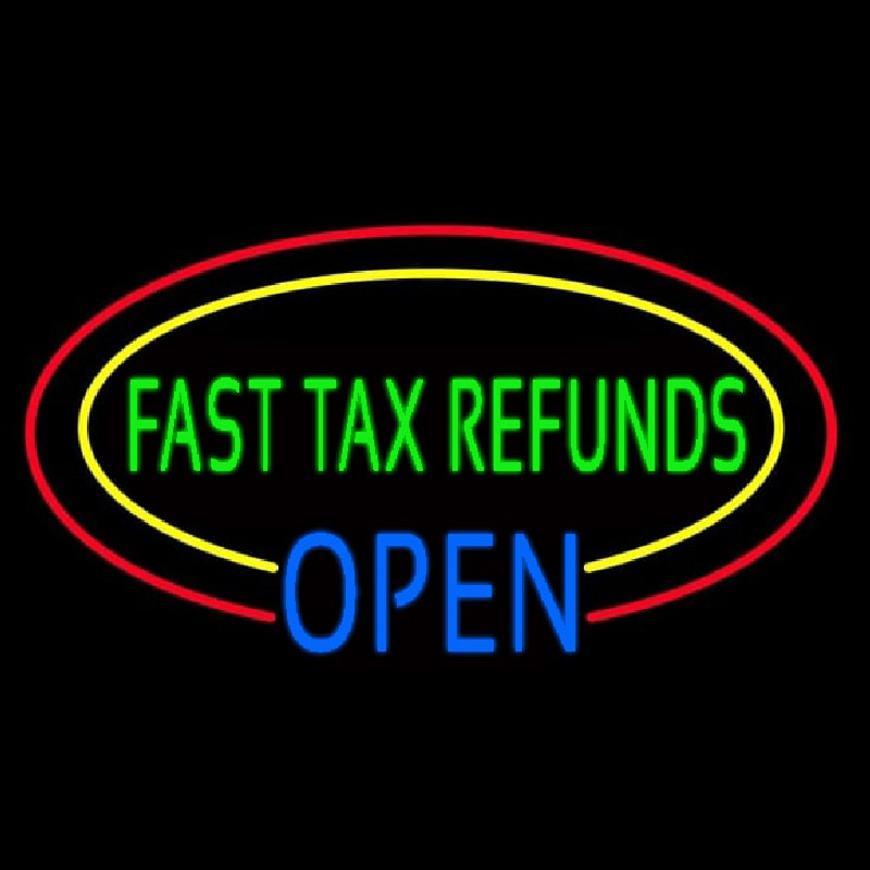 Oval Fast Ta  Refunds Blue Open Neonskylt