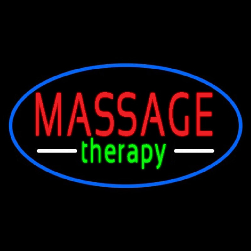 Oval Massage Therapy Blue Border Neonskylt