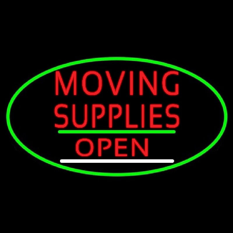 Oval Moving Supplies Open Green Line Neonskylt