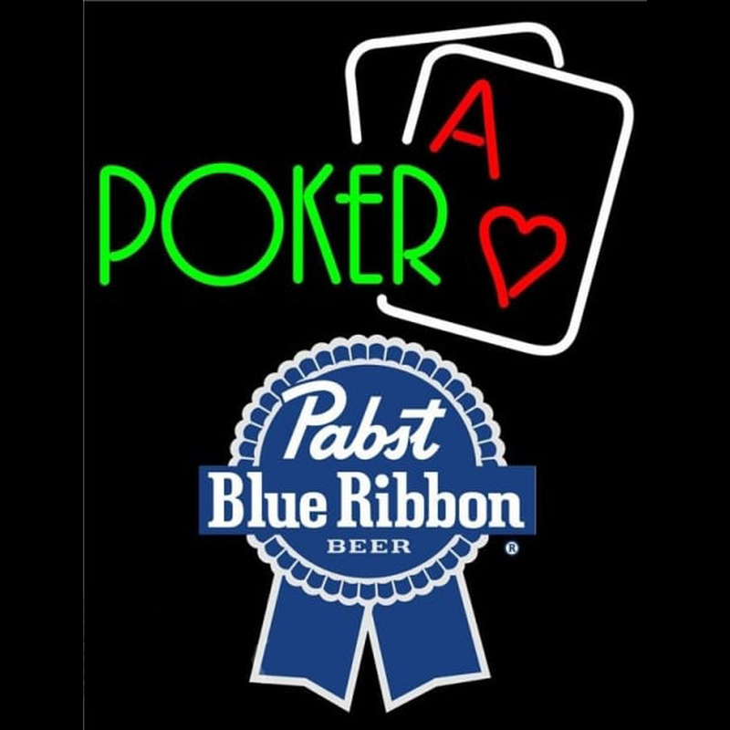 Pabst Blue Ribbon Green Poker Beer Sign Neonskylt