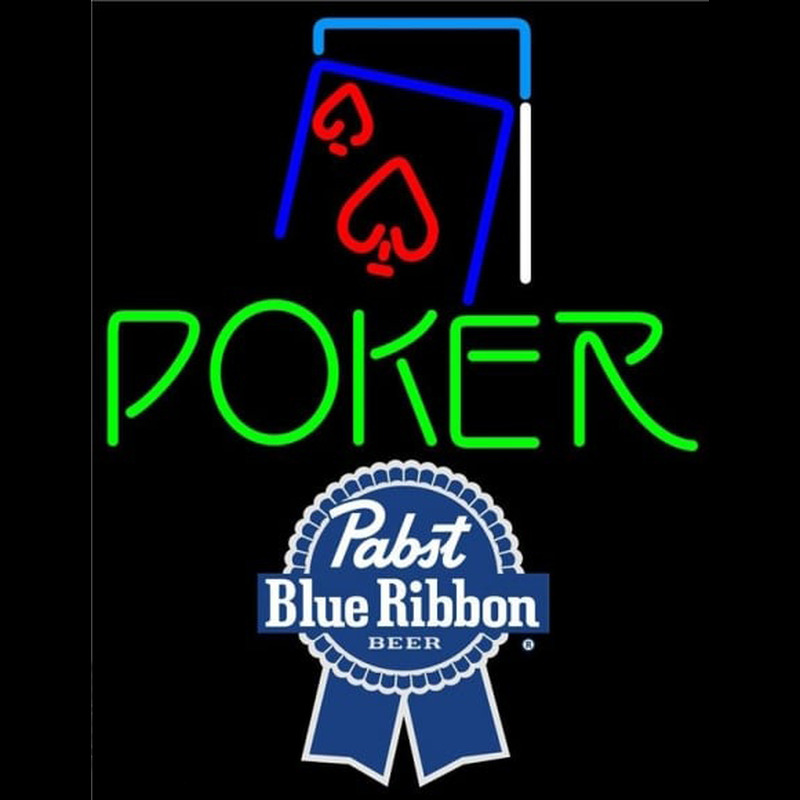 Pabst Blue Ribbon Green Poker Red Heart Beer Sign Neonskylt