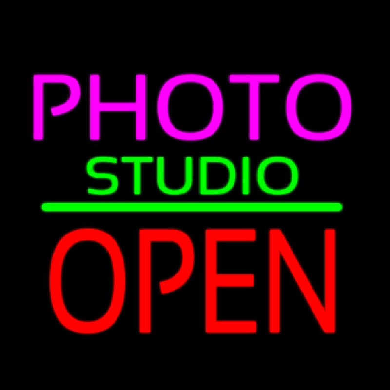 Photo Studio Open Green Line Neonskylt