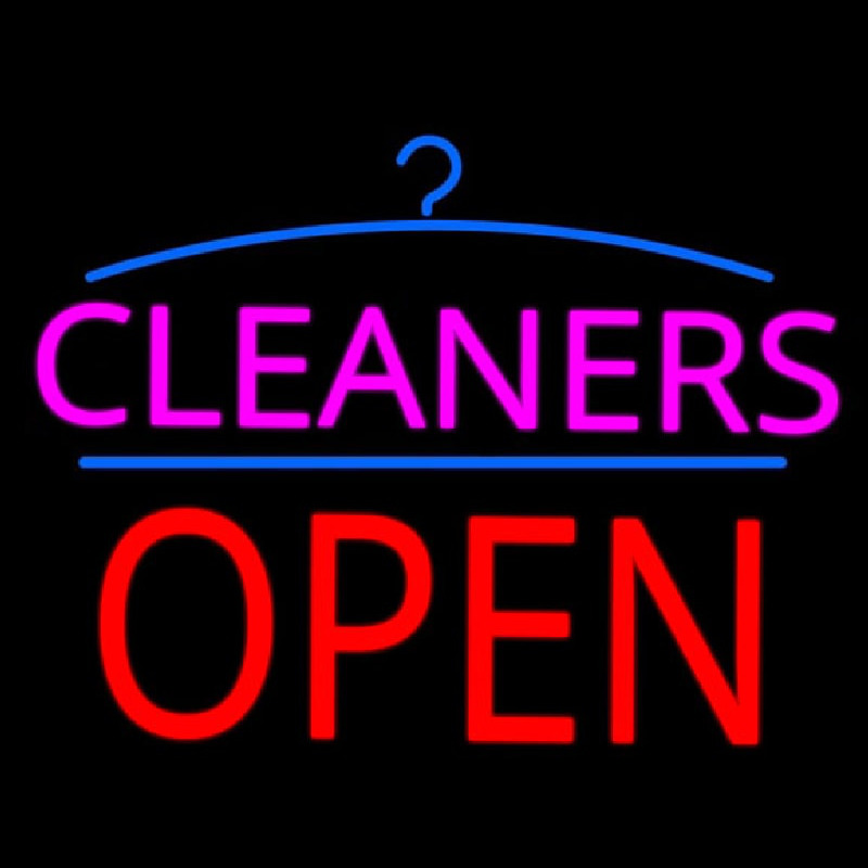 Pink Cleaners Block Red Open Logo Neonskylt