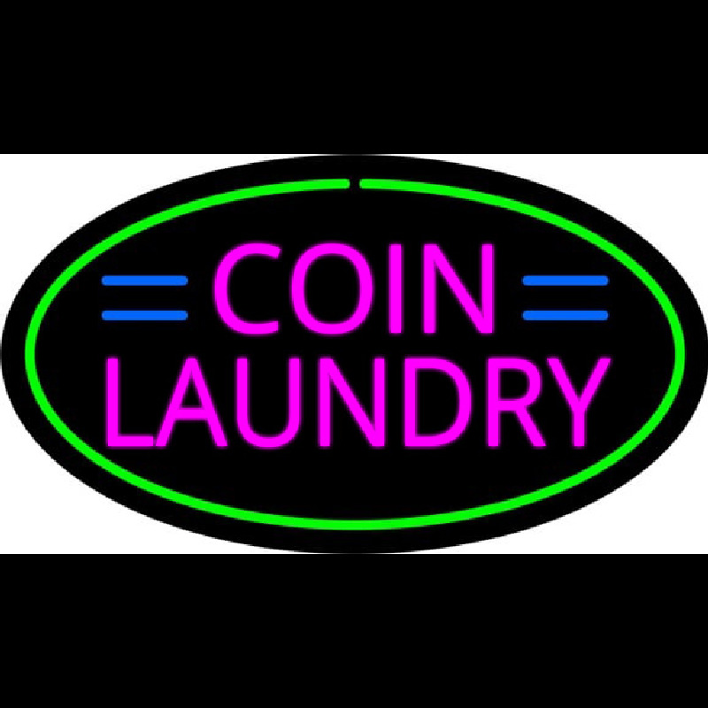 Pink Coin Laundry Oval Green Border Neonskylt