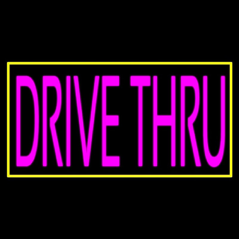 Pink Drive Thru With Yellow Border Neonskylt