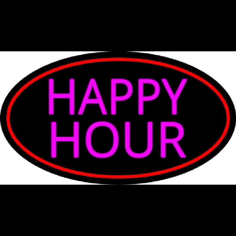 Pink Happy Hour Oval With Red Border Neonskylt