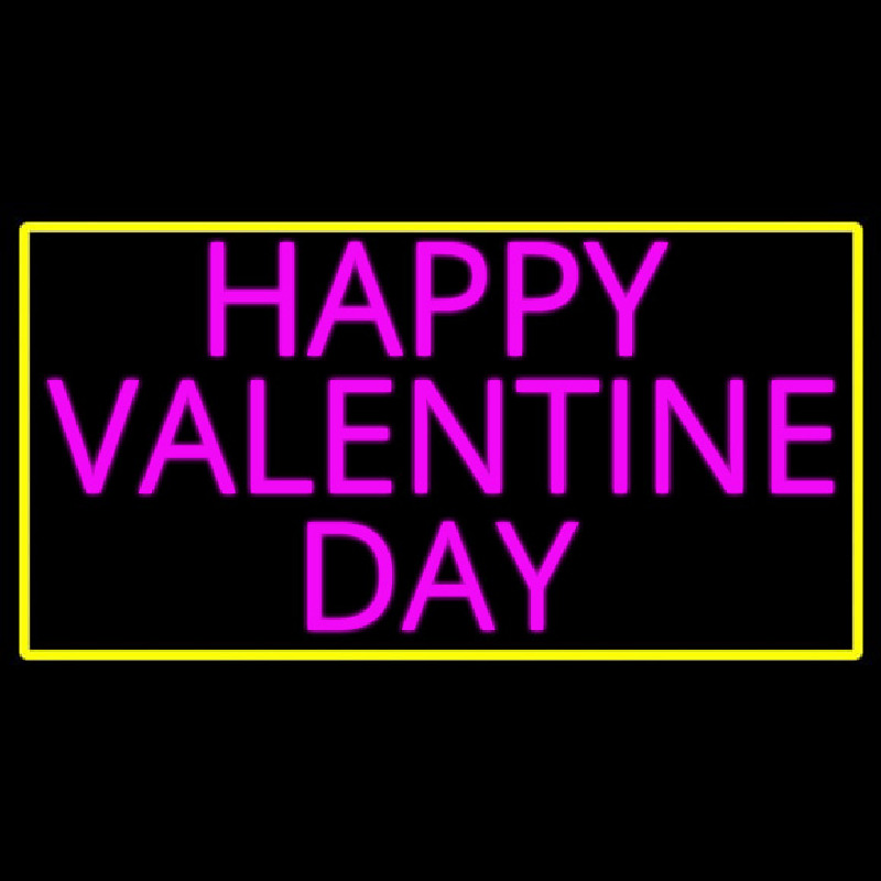 Pink Happy Valentines Day With Yellow Border Neonskylt