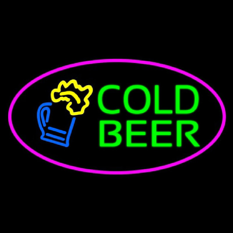 Pink Oval Cold Beer Neonskylt