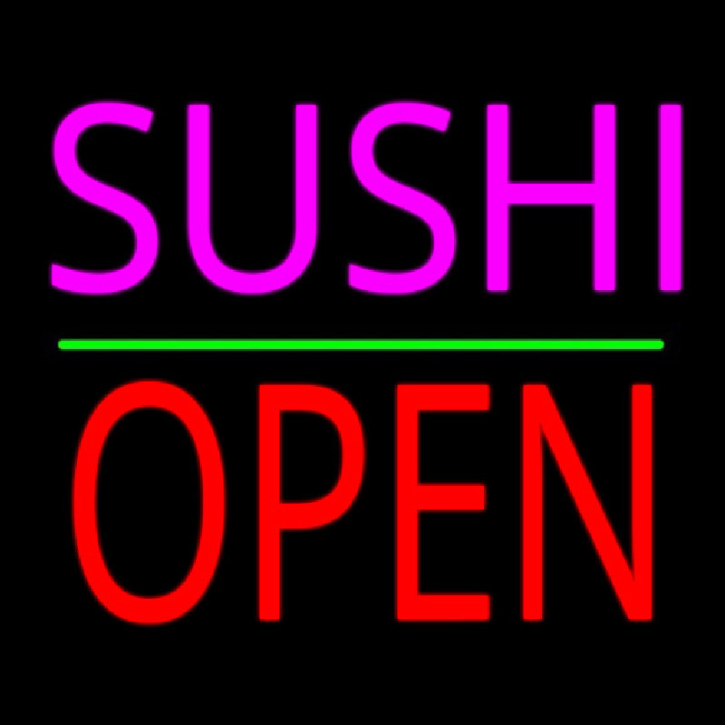 Pink Sushi Block Open Green Line Neonskylt