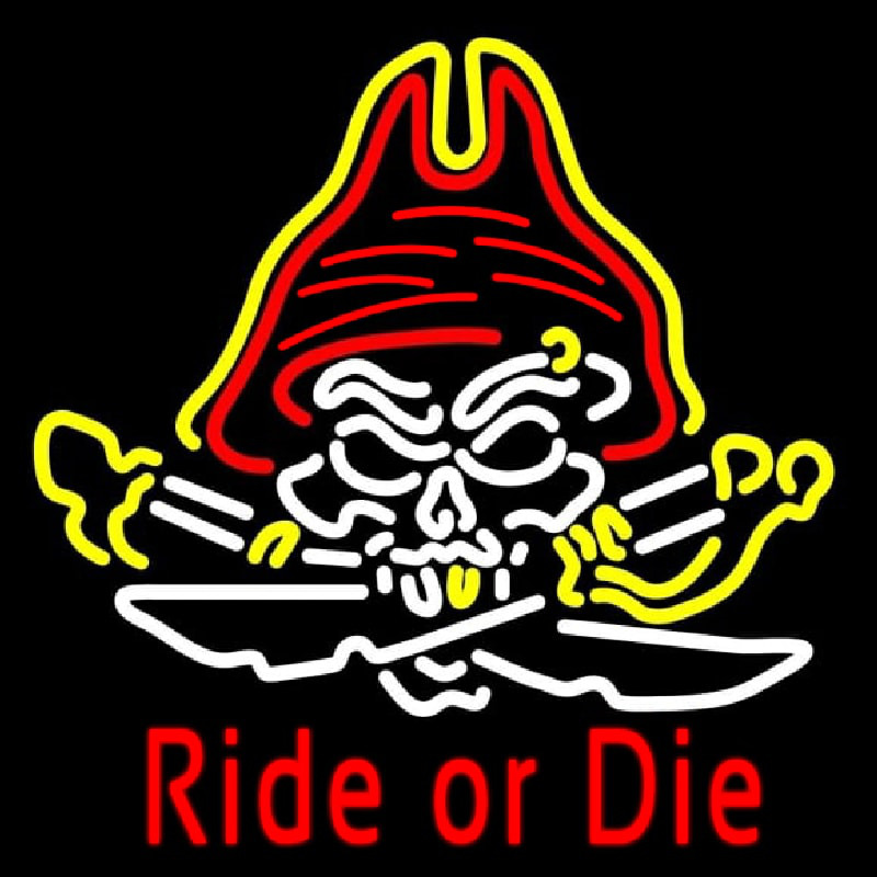 Pirate Skull Ride Or Die Neonskylt